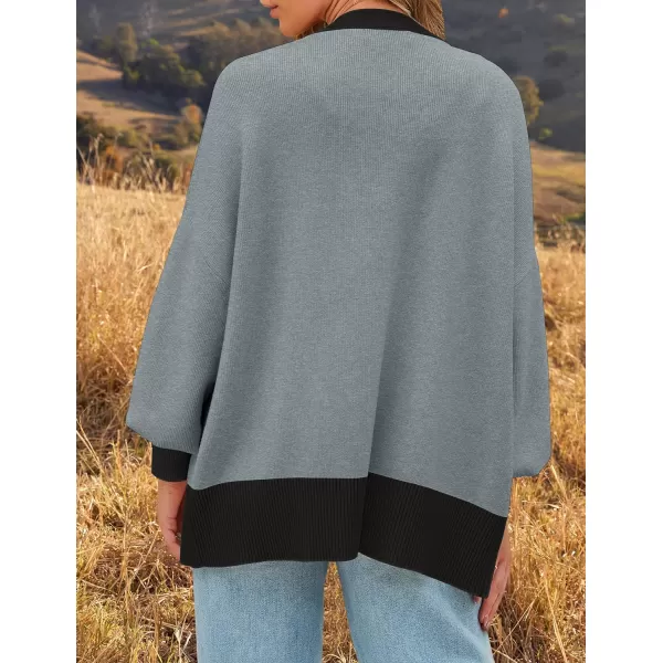 imageZESICA Womens Casual Loose Knitted Cardigan Long Sleeve Open Front Contrast Color Button Down Oversized Sweater CoatsGray