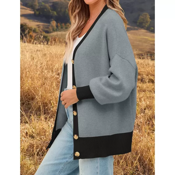 imageZESICA Womens Casual Loose Knitted Cardigan Long Sleeve Open Front Contrast Color Button Down Oversized Sweater CoatsGray