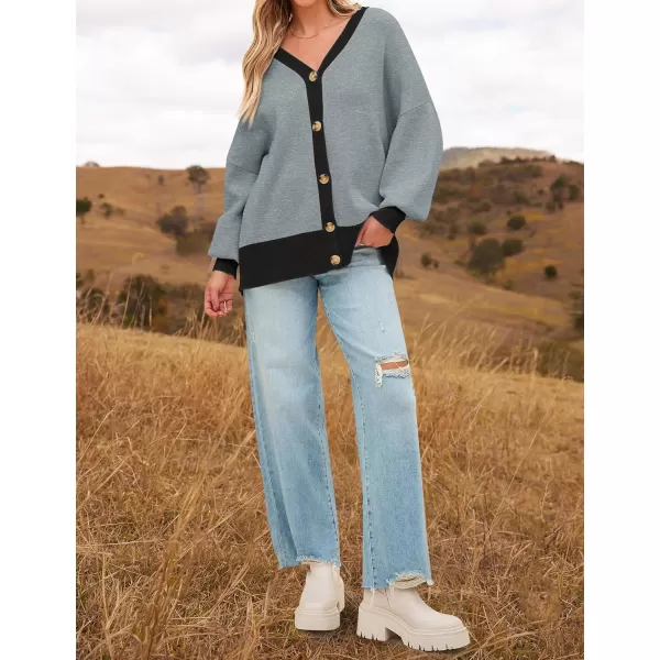 imageZESICA Womens Casual Loose Knitted Cardigan Long Sleeve Open Front Contrast Color Button Down Oversized Sweater CoatsGray