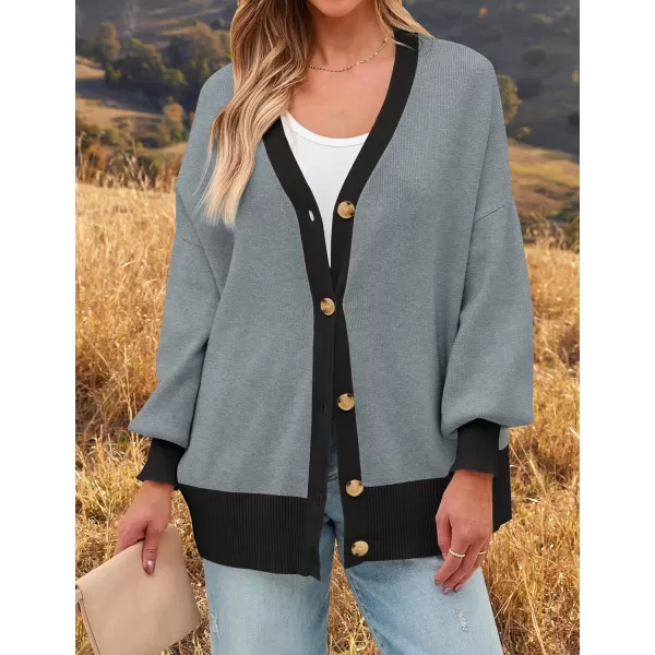 imageZESICA Womens Casual Loose Knitted Cardigan Long Sleeve Open Front Contrast Color Button Down Oversized Sweater CoatsGray