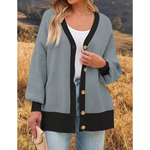 imageZESICA Womens Casual Loose Knitted Cardigan Long Sleeve Open Front Contrast Color Button Down Oversized Sweater CoatsGray