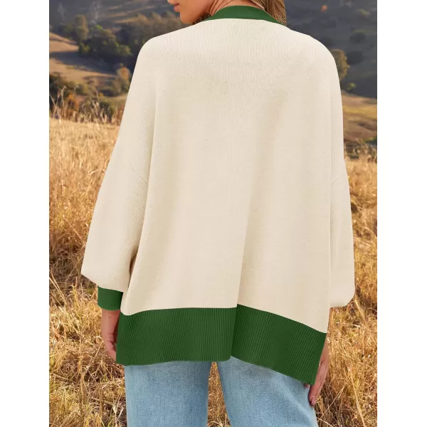 imageZESICA Womens Casual Loose Knitted Cardigan Long Sleeve Open Front Contrast Color Button Down Oversized Sweater CoatsGreen