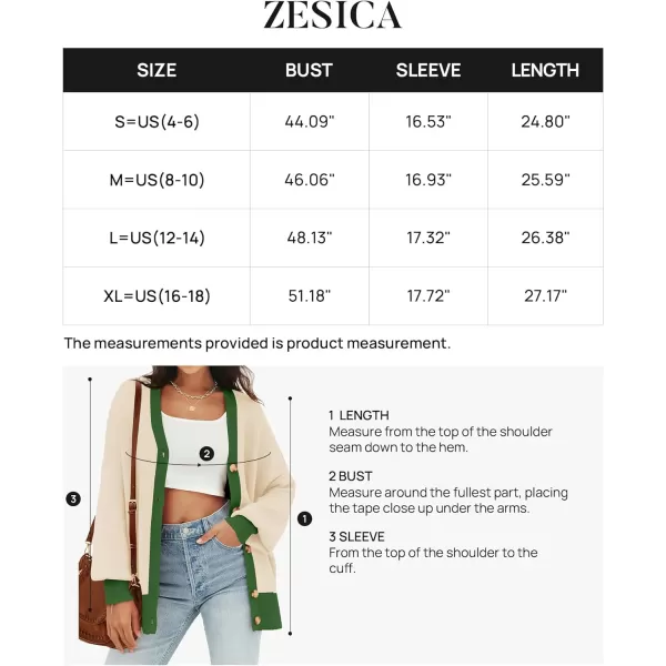 imageZESICA Womens Casual Loose Knitted Cardigan Long Sleeve Open Front Contrast Color Button Down Oversized Sweater CoatsGreen