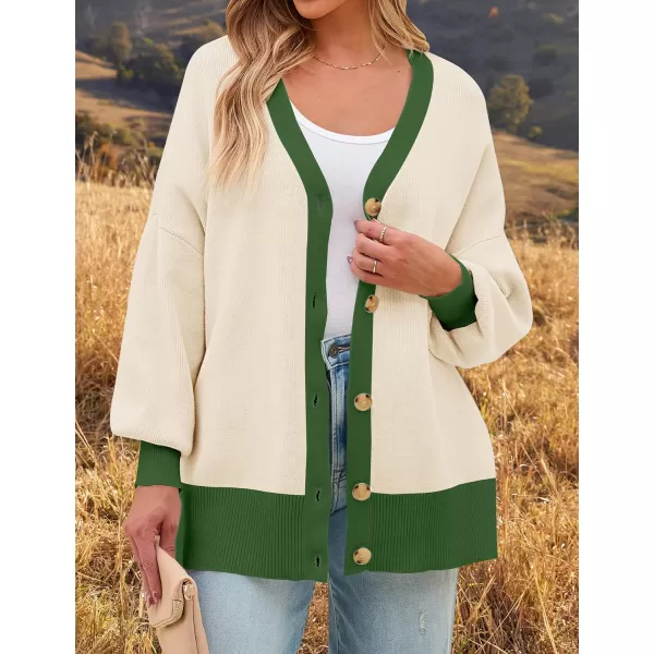 imageZESICA Womens Casual Loose Knitted Cardigan Long Sleeve Open Front Contrast Color Button Down Oversized Sweater CoatsGreen