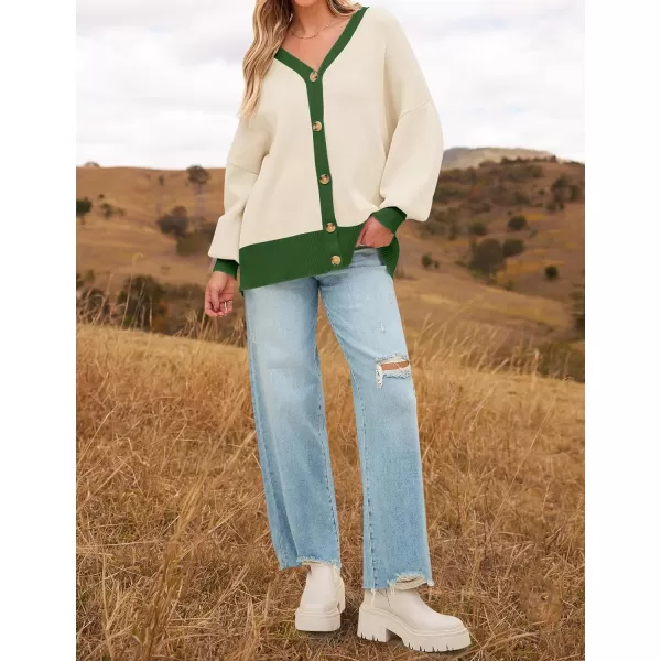 imageZESICA Womens Casual Loose Knitted Cardigan Long Sleeve Open Front Contrast Color Button Down Oversized Sweater CoatsGreen