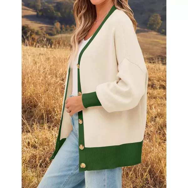 imageZESICA Womens Casual Loose Knitted Cardigan Long Sleeve Open Front Contrast Color Button Down Oversized Sweater CoatsGreen