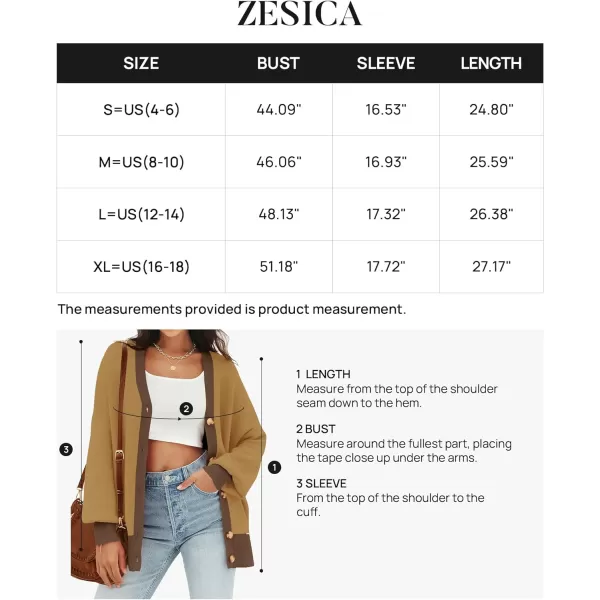 imageZESICA Womens Casual Loose Knitted Cardigan Long Sleeve Open Front Contrast Color Button Down Oversized Sweater CoatsKhaki