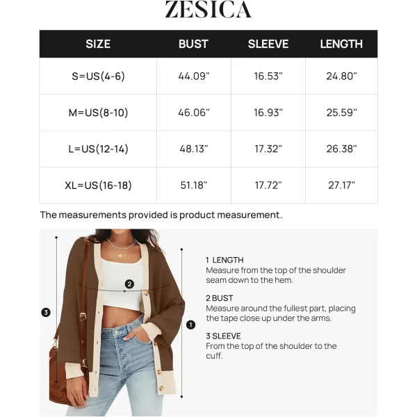 imageZESICA Womens Casual Loose Knitted Cardigan Long Sleeve Open Front Contrast Color Button Down Oversized Sweater CoatsMocha