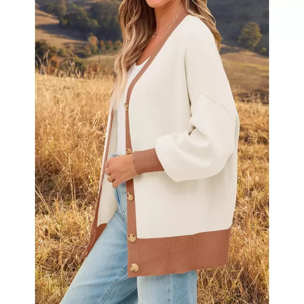 imageZESICA Womens Casual Loose Knitted Cardigan Long Sleeve Open Front Contrast Color Button Down Oversized Sweater CoatsRust