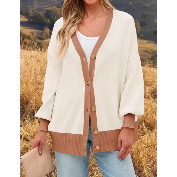 imageZESICA Womens Casual Loose Knitted Cardigan Long Sleeve Open Front Contrast Color Button Down Oversized Sweater CoatsRust