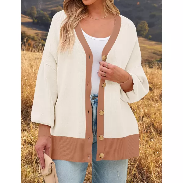 imageZESICA Womens Casual Loose Knitted Cardigan Long Sleeve Open Front Contrast Color Button Down Oversized Sweater CoatsRust