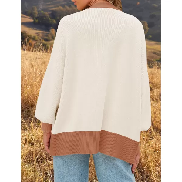 imageZESICA Womens Casual Loose Knitted Cardigan Long Sleeve Open Front Contrast Color Button Down Oversized Sweater CoatsRust