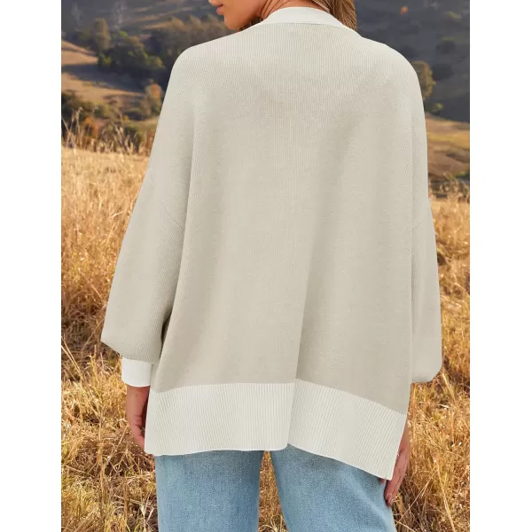 imageZESICA Womens Casual Loose Knitted Cardigan Long Sleeve Open Front Contrast Color Button Down Oversized Sweater CoatsSand