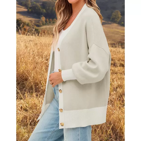 imageZESICA Womens Casual Loose Knitted Cardigan Long Sleeve Open Front Contrast Color Button Down Oversized Sweater CoatsSand