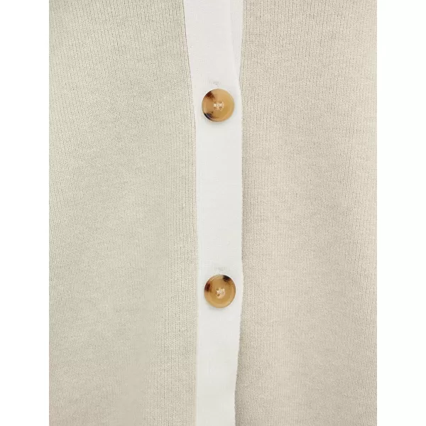 imageZESICA Womens Casual Loose Knitted Cardigan Long Sleeve Open Front Contrast Color Button Down Oversized Sweater CoatsSand