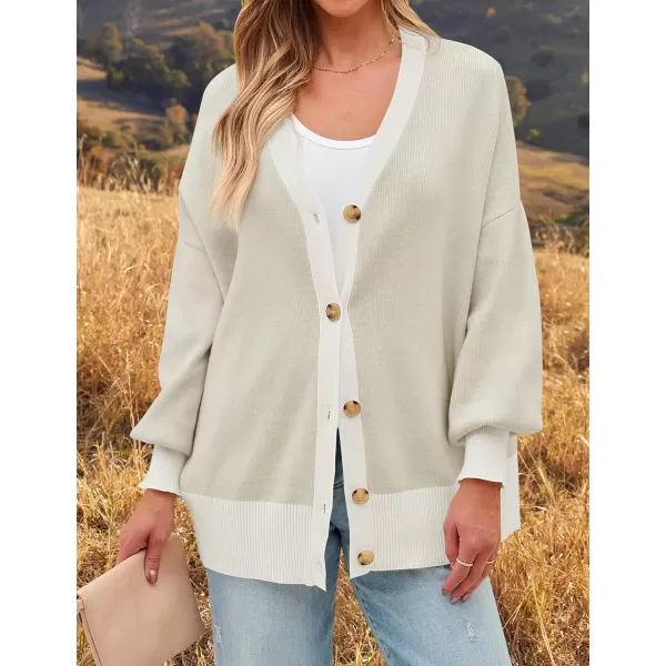 imageZESICA Womens Casual Loose Knitted Cardigan Long Sleeve Open Front Contrast Color Button Down Oversized Sweater CoatsSand