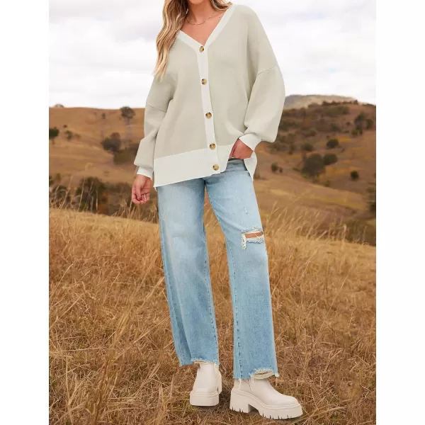 imageZESICA Womens Casual Loose Knitted Cardigan Long Sleeve Open Front Contrast Color Button Down Oversized Sweater CoatsSand