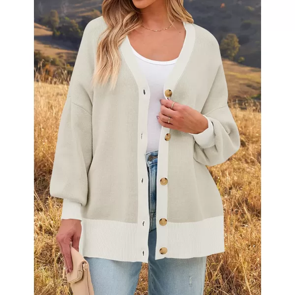 imageZESICA Womens Casual Loose Knitted Cardigan Long Sleeve Open Front Contrast Color Button Down Oversized Sweater CoatsSand
