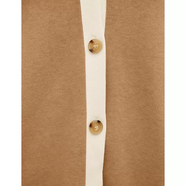 imageZESICA Womens Casual Loose Knitted Cardigan Long Sleeve Open Front Contrast Color Button Down Oversized Sweater CoatsToffee
