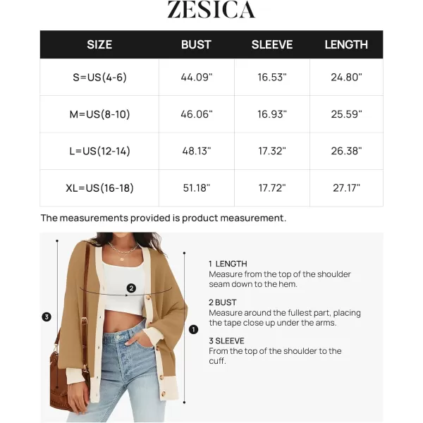 imageZESICA Womens Casual Loose Knitted Cardigan Long Sleeve Open Front Contrast Color Button Down Oversized Sweater CoatsToffee