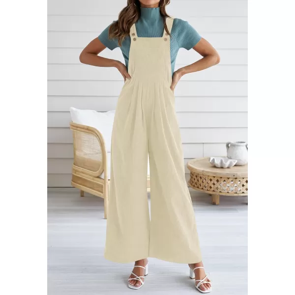 imageZESICA Womens Casual Overalls Jumpsuits Loose Corduroy Bib Adjustable Straps Wide Leg Long Pant Romper with PocketsApricot