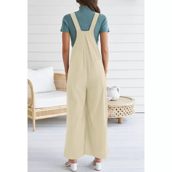 imageZESICA Womens Casual Overalls Jumpsuits Loose Corduroy Bib Adjustable Straps Wide Leg Long Pant Romper with PocketsApricot