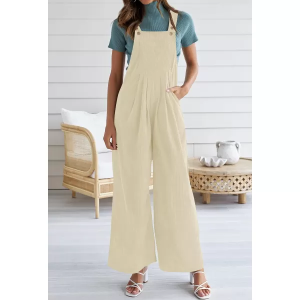 imageZESICA Womens Casual Overalls Jumpsuits Loose Corduroy Bib Adjustable Straps Wide Leg Long Pant Romper with PocketsApricot