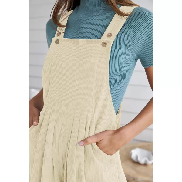 imageZESICA Womens Casual Overalls Jumpsuits Loose Corduroy Bib Adjustable Straps Wide Leg Long Pant Romper with PocketsApricot