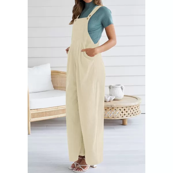 imageZESICA Womens Casual Overalls Jumpsuits Loose Corduroy Bib Adjustable Straps Wide Leg Long Pant Romper with PocketsApricot