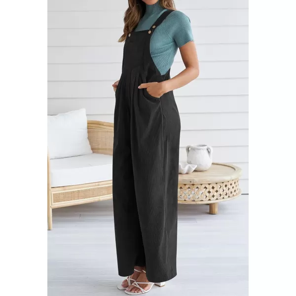 imageZESICA Womens Casual Overalls Jumpsuits Loose Corduroy Bib Adjustable Straps Wide Leg Long Pant Romper with PocketsBlack