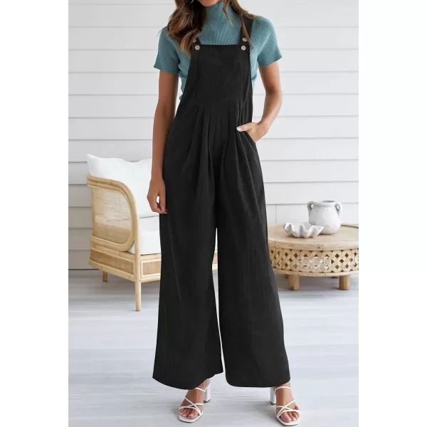 imageZESICA Womens Casual Overalls Jumpsuits Loose Corduroy Bib Adjustable Straps Wide Leg Long Pant Romper with PocketsBlack