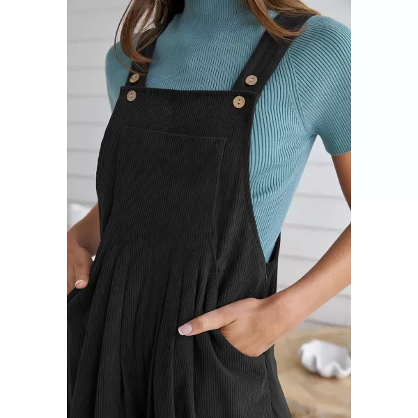 imageZESICA Womens Casual Overalls Jumpsuits Loose Corduroy Bib Adjustable Straps Wide Leg Long Pant Romper with PocketsBlack
