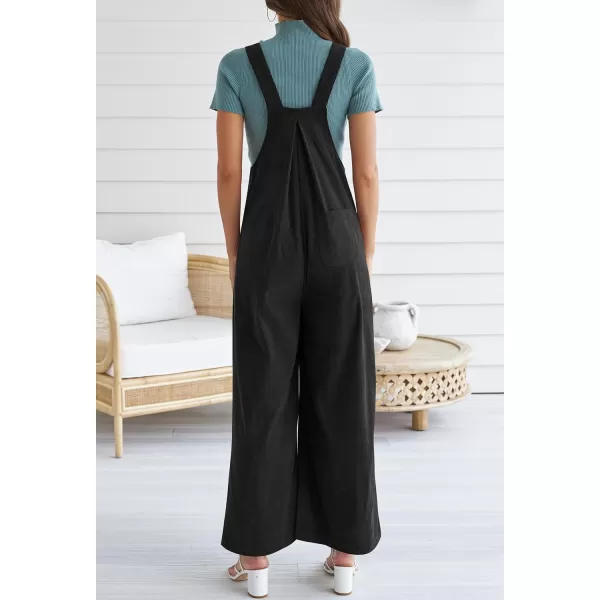 imageZESICA Womens Casual Overalls Jumpsuits Loose Corduroy Bib Adjustable Straps Wide Leg Long Pant Romper with PocketsBlack