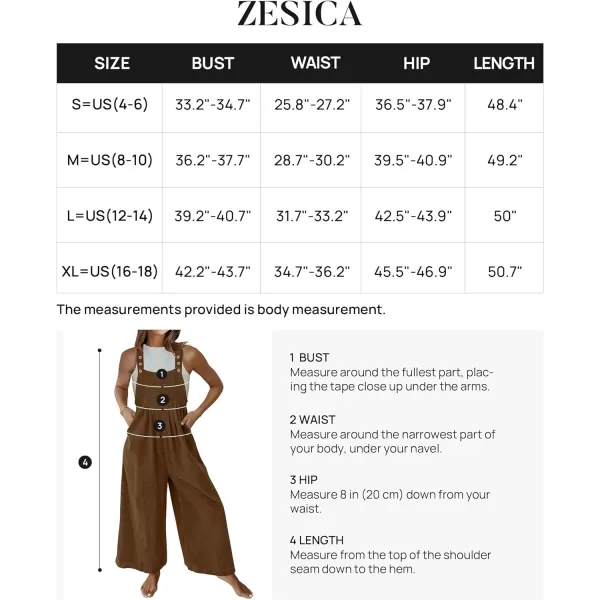 imageZESICA Womens Casual Overalls Jumpsuits Loose Corduroy Bib Adjustable Straps Wide Leg Long Pant Romper with PocketsBrown
