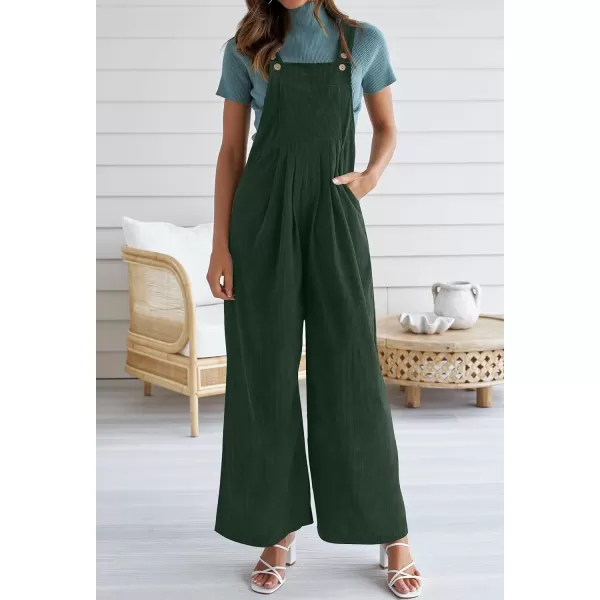 imageZESICA Womens Casual Overalls Jumpsuits Loose Corduroy Bib Adjustable Straps Wide Leg Long Pant Romper with PocketsDarkgreen
