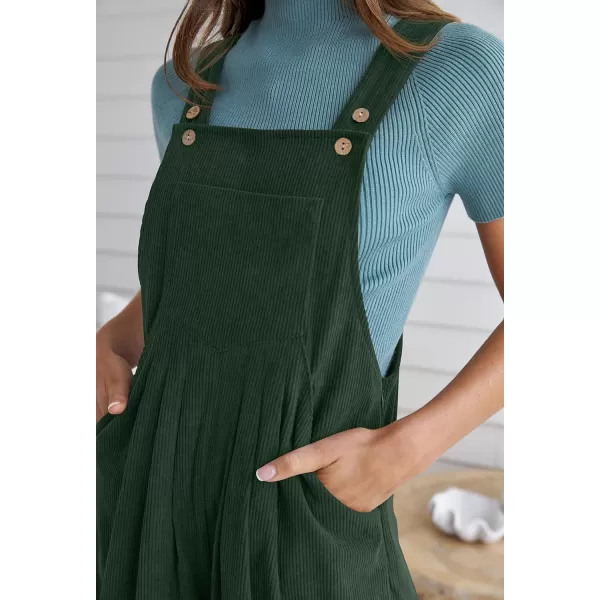 imageZESICA Womens Casual Overalls Jumpsuits Loose Corduroy Bib Adjustable Straps Wide Leg Long Pant Romper with PocketsDarkgreen