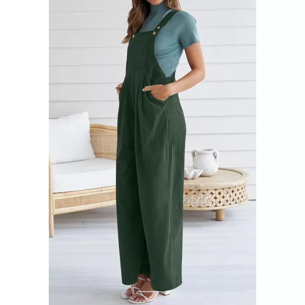 imageZESICA Womens Casual Overalls Jumpsuits Loose Corduroy Bib Adjustable Straps Wide Leg Long Pant Romper with PocketsDarkgreen