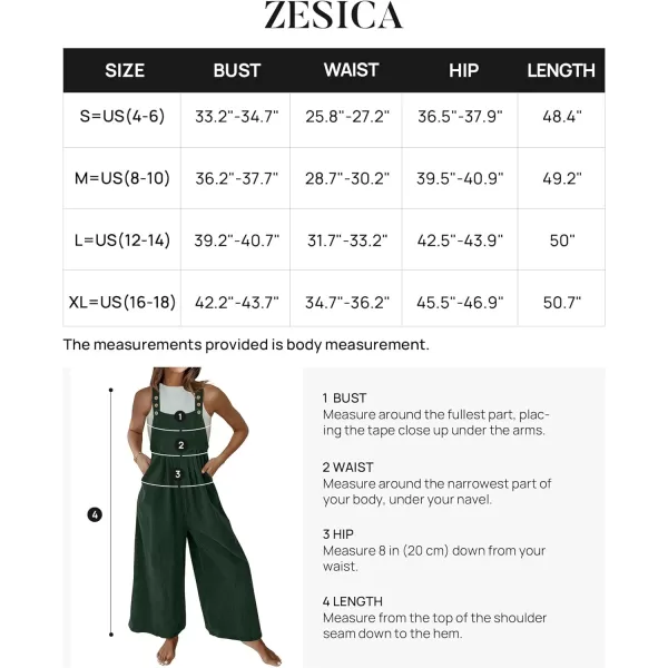 imageZESICA Womens Casual Overalls Jumpsuits Loose Corduroy Bib Adjustable Straps Wide Leg Long Pant Romper with PocketsDarkgreen