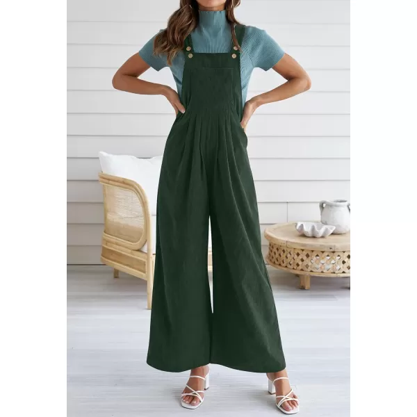 imageZESICA Womens Casual Overalls Jumpsuits Loose Corduroy Bib Adjustable Straps Wide Leg Long Pant Romper with PocketsDarkgreen