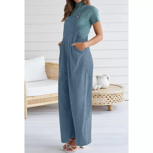 imageZESICA Womens Casual Overalls Jumpsuits Loose Corduroy Bib Adjustable Straps Wide Leg Long Pant Romper with PocketsDustyblue