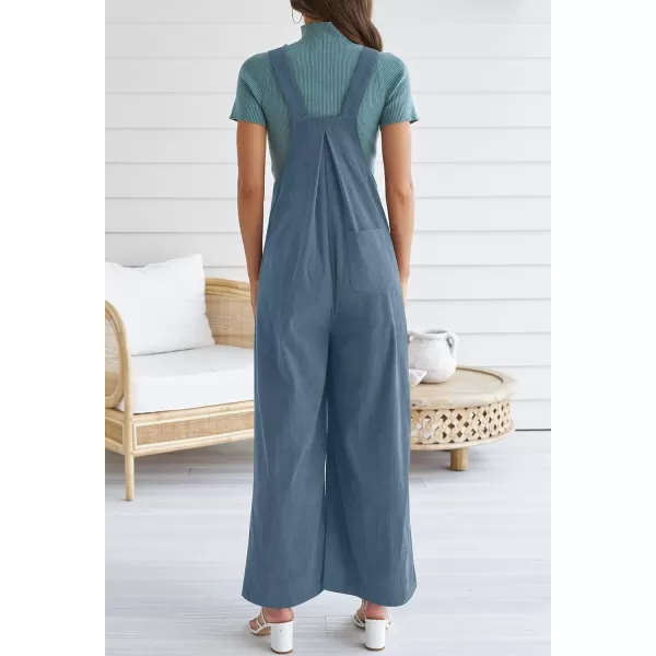 imageZESICA Womens Casual Overalls Jumpsuits Loose Corduroy Bib Adjustable Straps Wide Leg Long Pant Romper with PocketsDustyblue