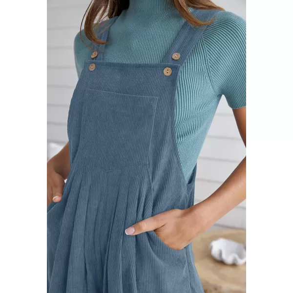 imageZESICA Womens Casual Overalls Jumpsuits Loose Corduroy Bib Adjustable Straps Wide Leg Long Pant Romper with PocketsDustyblue