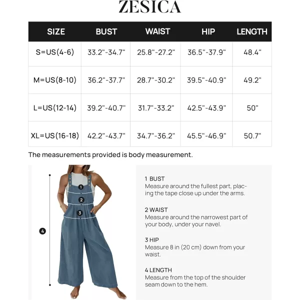 imageZESICA Womens Casual Overalls Jumpsuits Loose Corduroy Bib Adjustable Straps Wide Leg Long Pant Romper with PocketsDustyblue