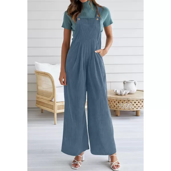 imageZESICA Womens Casual Overalls Jumpsuits Loose Corduroy Bib Adjustable Straps Wide Leg Long Pant Romper with PocketsDustyblue
