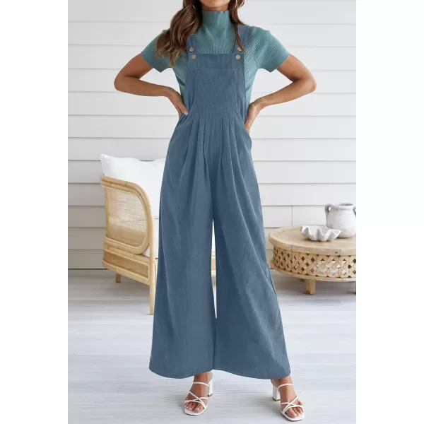 imageZESICA Womens Casual Overalls Jumpsuits Loose Corduroy Bib Adjustable Straps Wide Leg Long Pant Romper with PocketsDustyblue