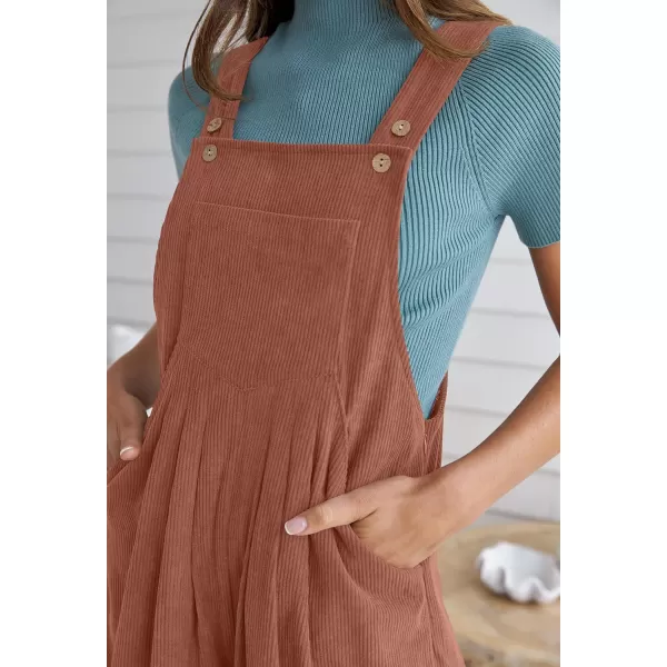 imageZESICA Womens Casual Overalls Jumpsuits Loose Corduroy Bib Adjustable Straps Wide Leg Long Pant Romper with PocketsRust