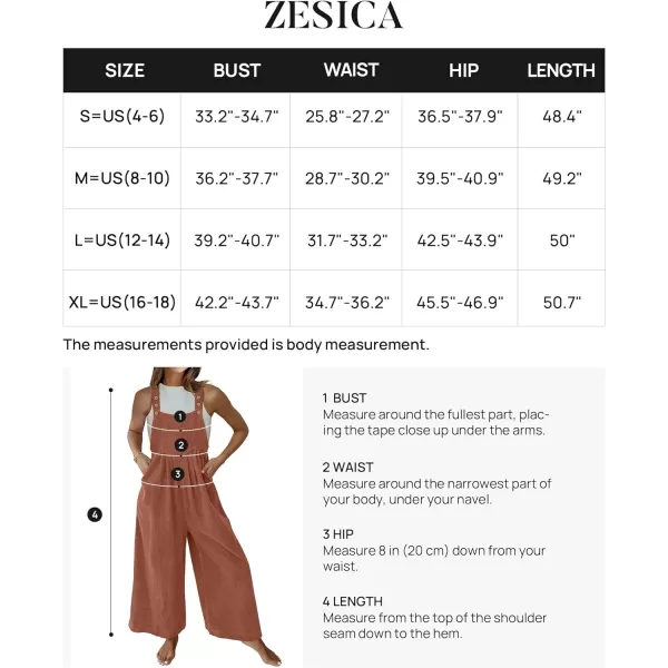imageZESICA Womens Casual Overalls Jumpsuits Loose Corduroy Bib Adjustable Straps Wide Leg Long Pant Romper with PocketsRust