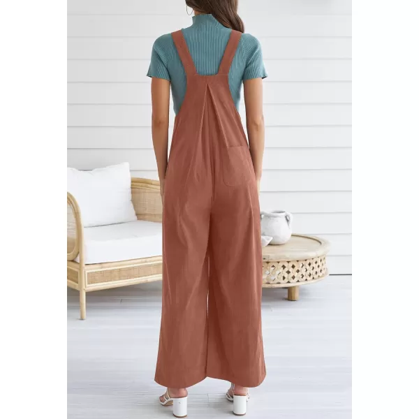 imageZESICA Womens Casual Overalls Jumpsuits Loose Corduroy Bib Adjustable Straps Wide Leg Long Pant Romper with PocketsRust