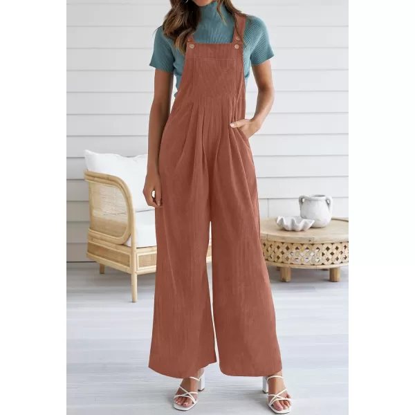 imageZESICA Womens Casual Overalls Jumpsuits Loose Corduroy Bib Adjustable Straps Wide Leg Long Pant Romper with PocketsRust