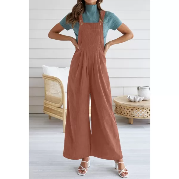 imageZESICA Womens Casual Overalls Jumpsuits Loose Corduroy Bib Adjustable Straps Wide Leg Long Pant Romper with PocketsRust